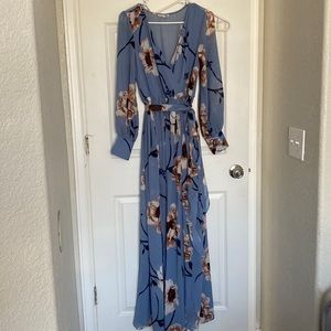 Floral blue dress with two slits on each side